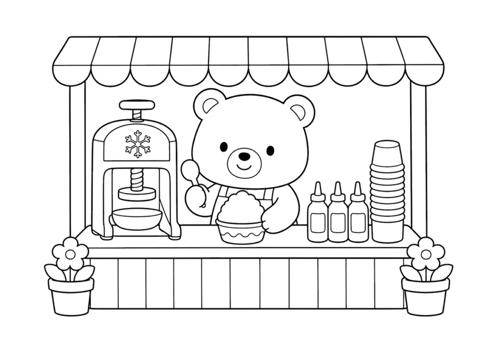 シロクマのかき氷屋さんの塗り絵