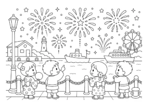 港の花火大会の塗り絵