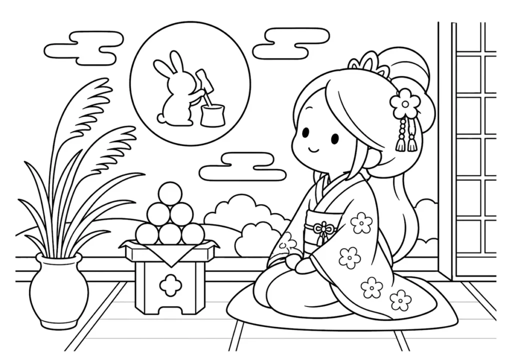 プリンセスのお月見の塗り絵