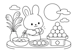 うさぎのお月見準備の塗り絵