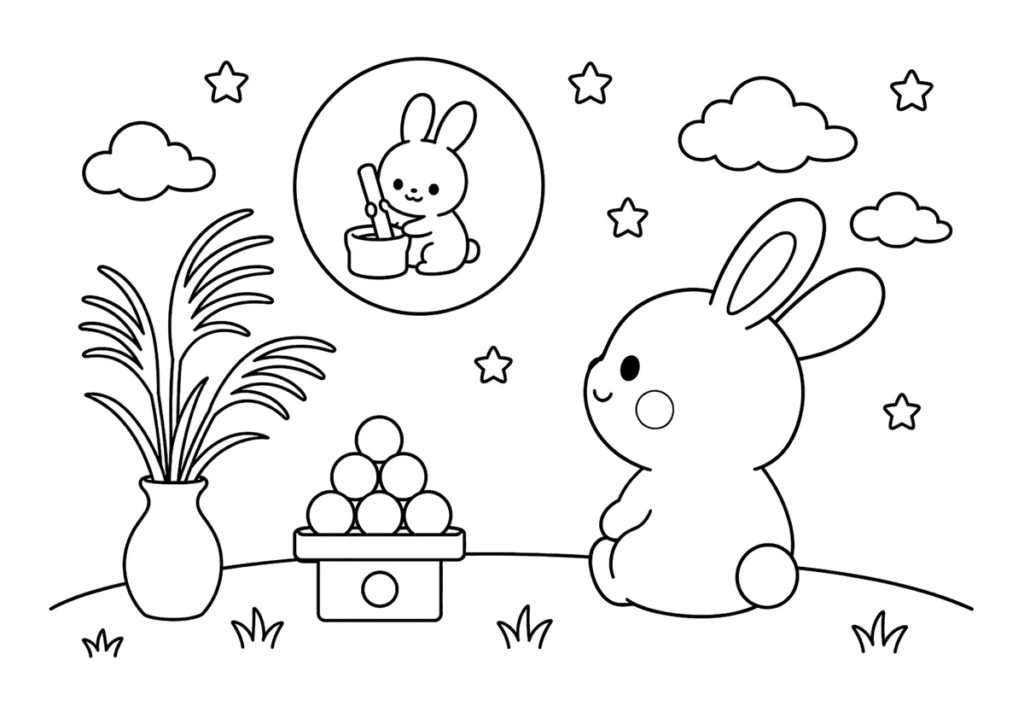 うさぎのお月見の塗り絵