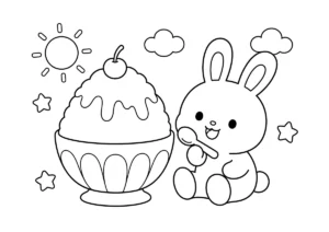 かき氷を楽しむうさぎの塗り絵