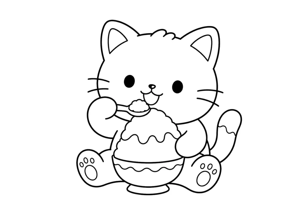 かき氷を楽しむ猫の塗り絵