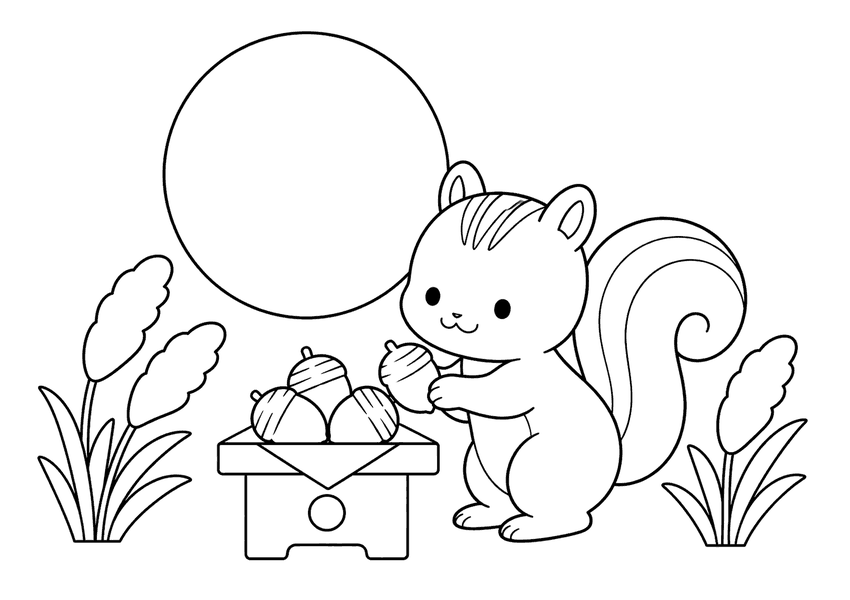 りすのお月見の塗り絵