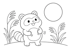 たぬきのお月見の塗り絵