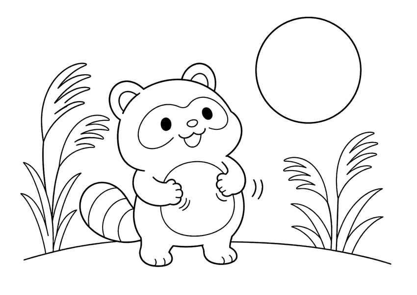 たぬきのお月見の塗り絵