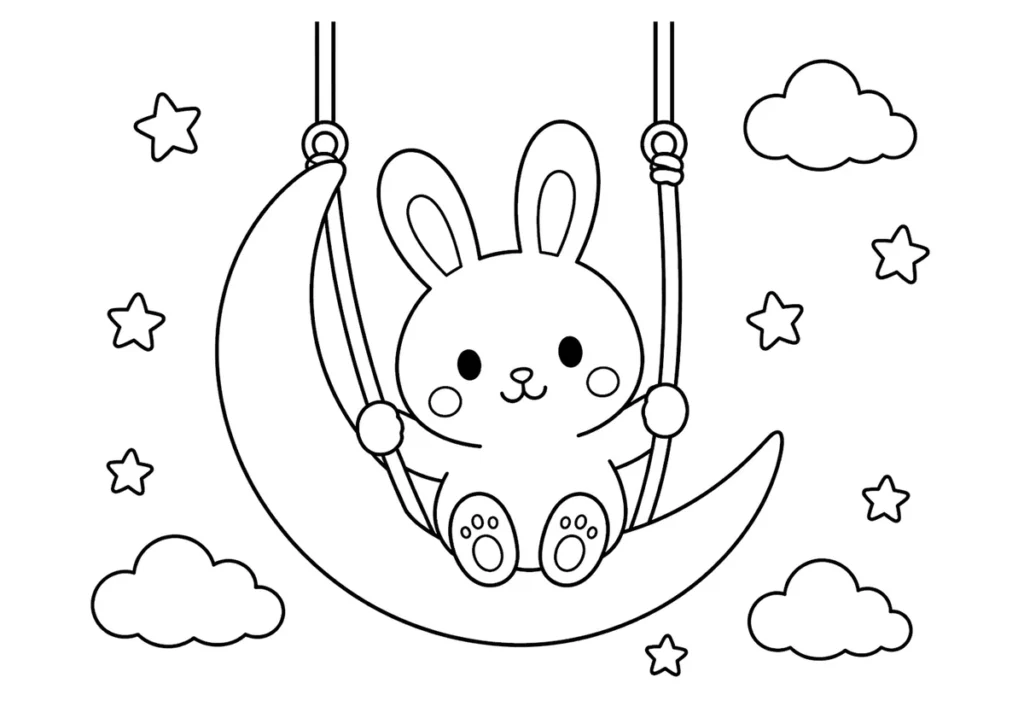 お月さまのブランコの塗り絵