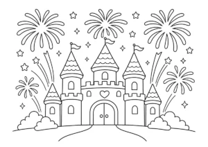 お城から打ち上がる花火の塗り絵