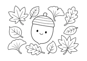 どんぐりと落ち葉の塗り絵