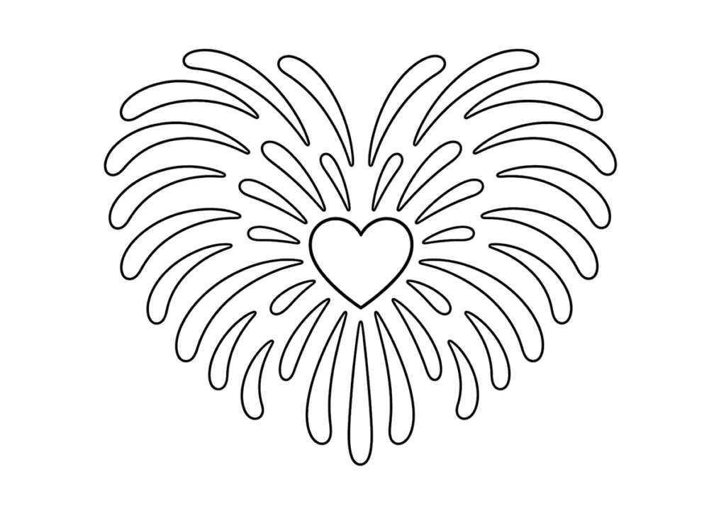打ち上げ花火「ハート」の塗り絵