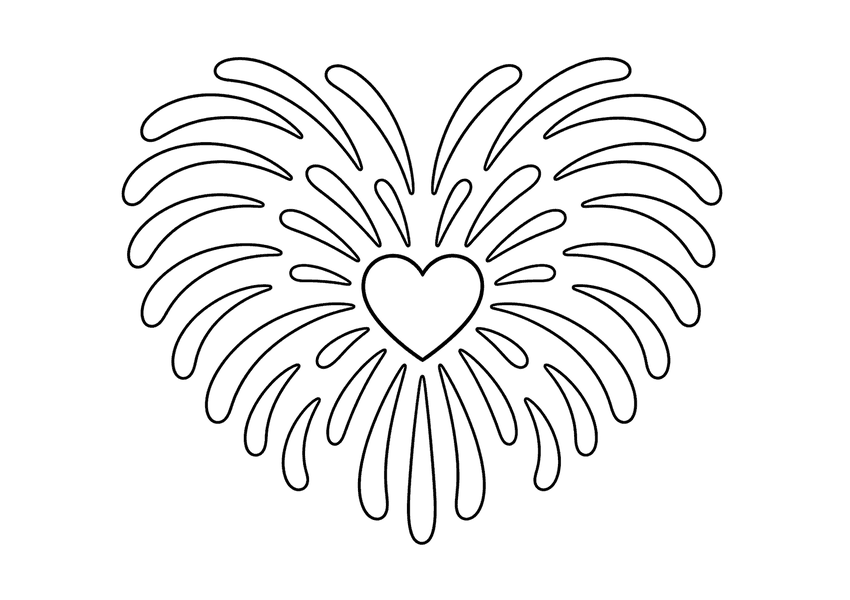打ち上げ花火「ハート」の塗り絵
