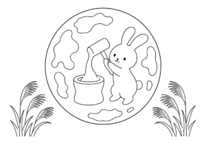 ウサギ模様の月の塗り絵