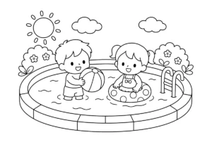 プールの塗り絵