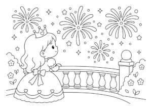 花火を眺めるプリンセスの塗り絵