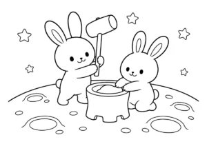 月の上で餅をつくうさぎの塗り絵