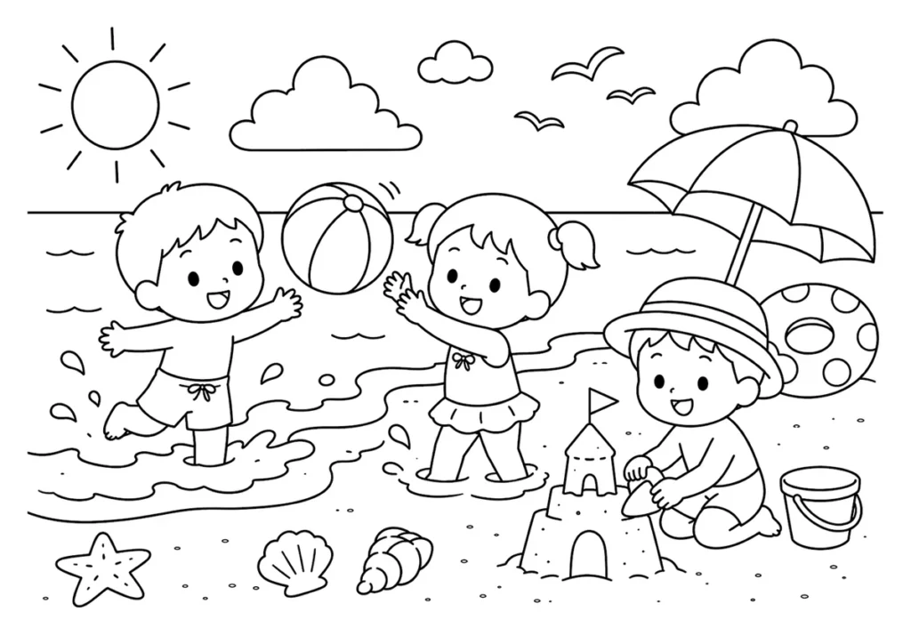 海水浴の塗り絵