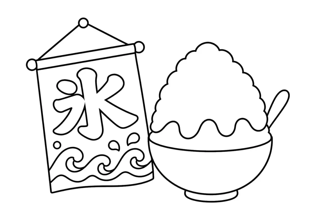 かき氷旗とかき氷の塗り絵