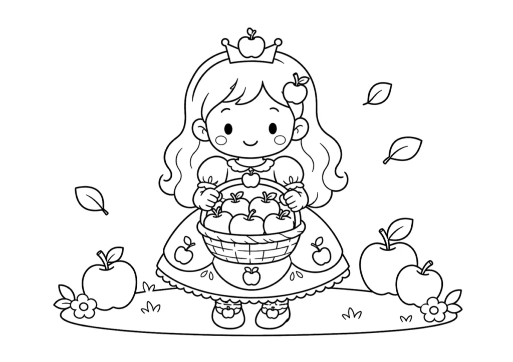 りんごのかごを持つプリンセスの塗り絵