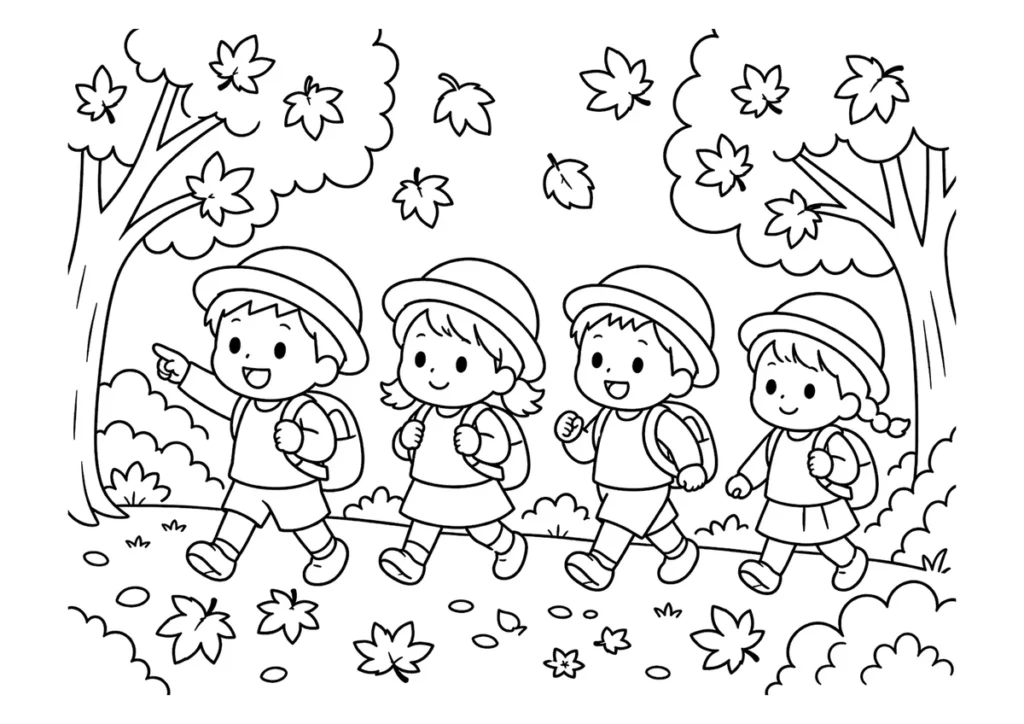 紅葉ピクニックの塗り絵