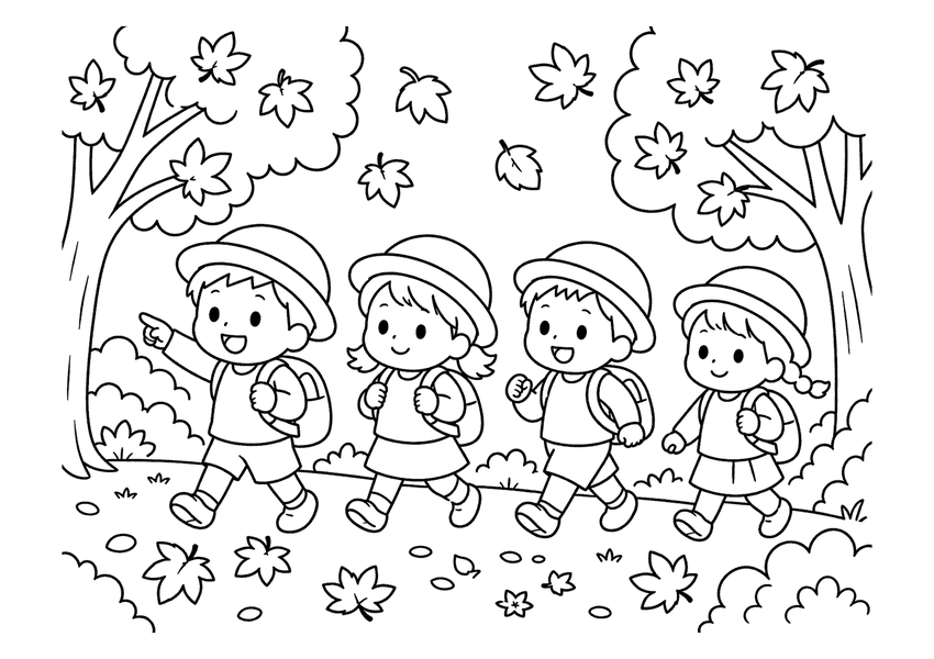 紅葉ピクニックの塗り絵
