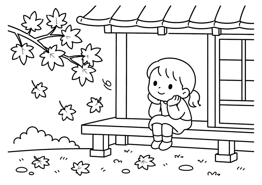 紅葉とベランダの塗り絵