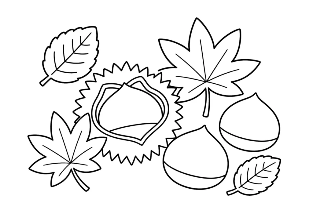 紅葉と栗の塗り絵
