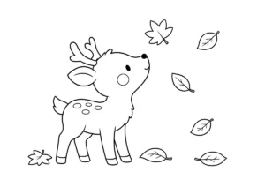 紅葉と鹿の塗り絵