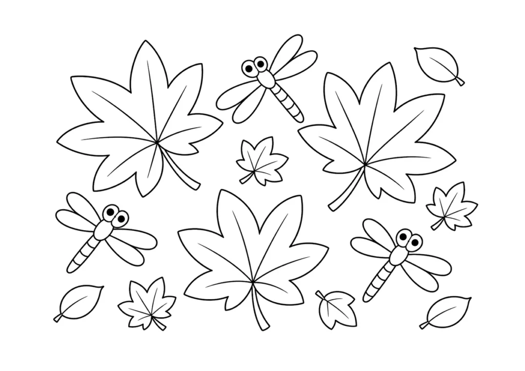 紅葉と赤とんぼの塗り絵