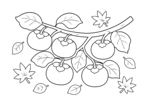 紅葉と柿の塗り絵