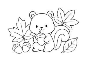 紅葉とリスの塗り絵