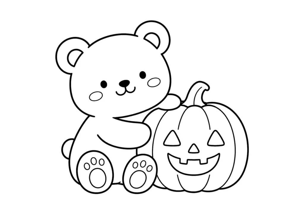 くまとジャックオーランタンの塗り絵