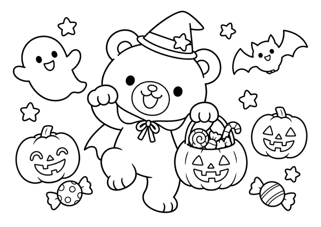 くまのハロウィンパーティーの塗り絵