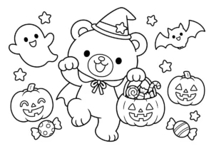 くまのハロウィンパーティーの塗り絵