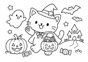 ねこのトリックオアトリートの塗り絵