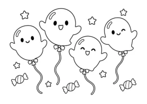 おばけ風船の塗り絵