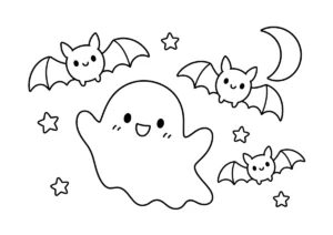 おばけとコウモリの塗り絵