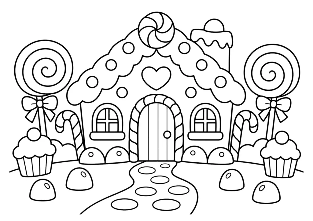 お菓子の家の塗り絵