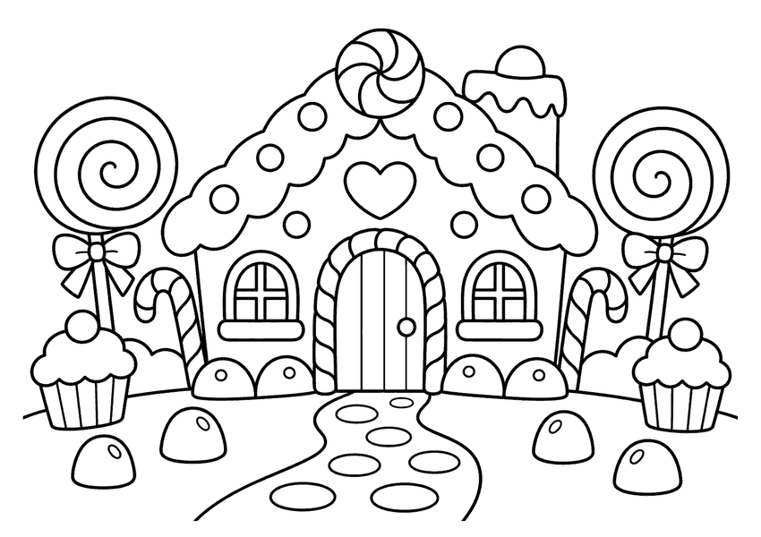 お菓子の家の塗り絵