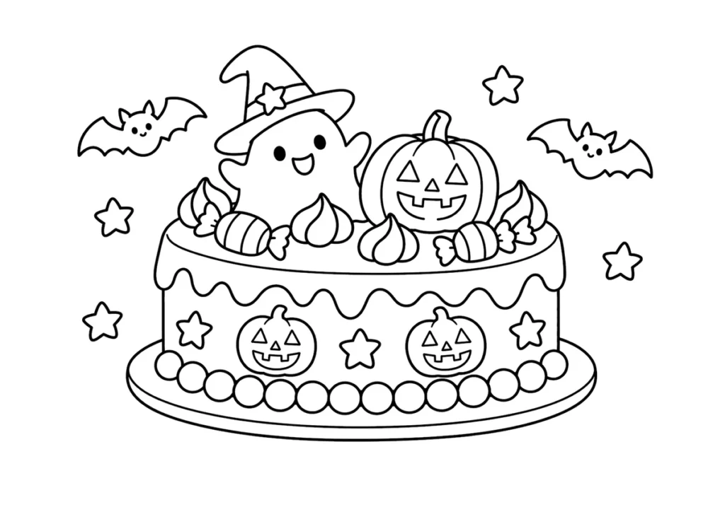ハロウィンケーキの塗り絵