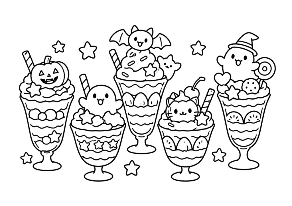 ハロウィンパフェの塗り絵