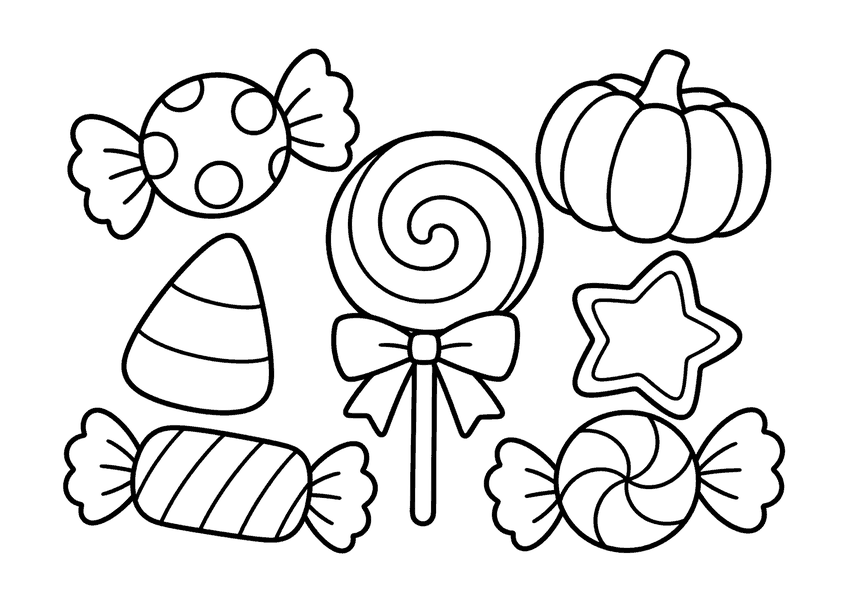 ハロウィンキャンディの塗り絵