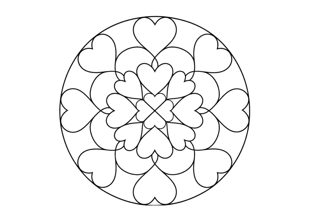 ハートの曼荼羅の塗り絵