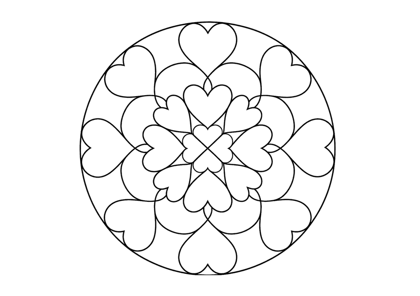 ハートの曼荼羅の塗り絵