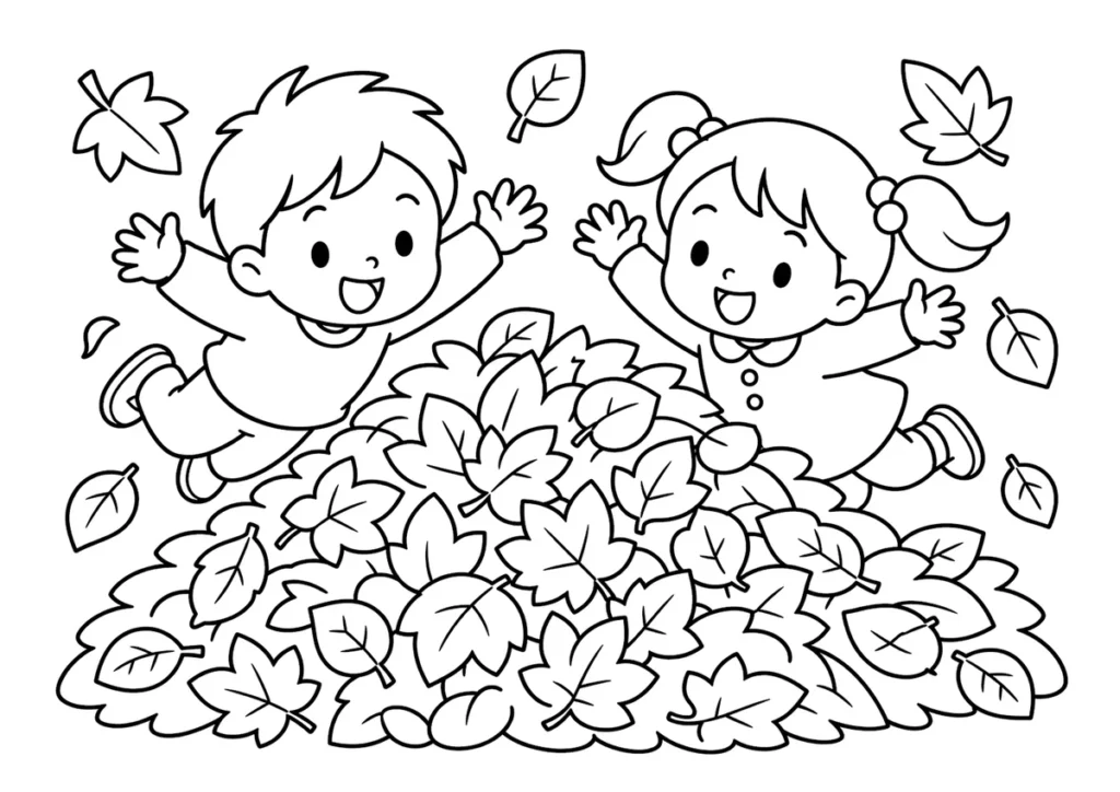 落ち葉にダイブの塗り絵