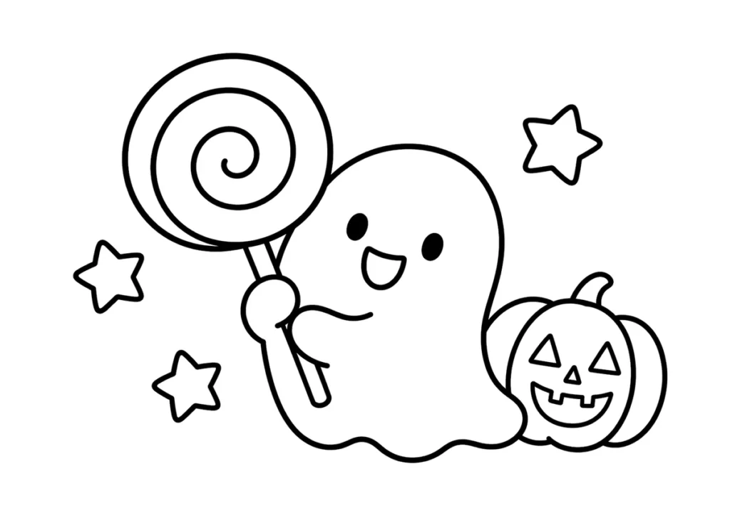 ペロペロキャンディとおばけの塗り絵