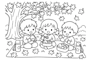 紅葉の下でランチの塗り絵