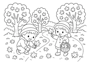 紅葉拾いの塗り絵