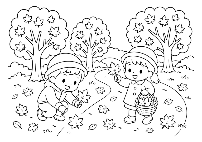 紅葉拾いの塗り絵