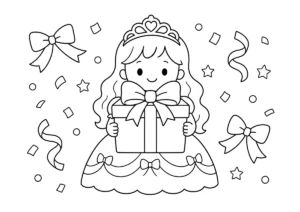 プレゼントとプリンセスの塗り絵