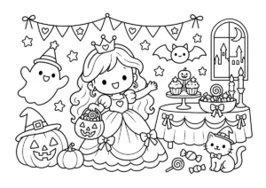 プリンセスのハロウィンパーティーの塗り絵